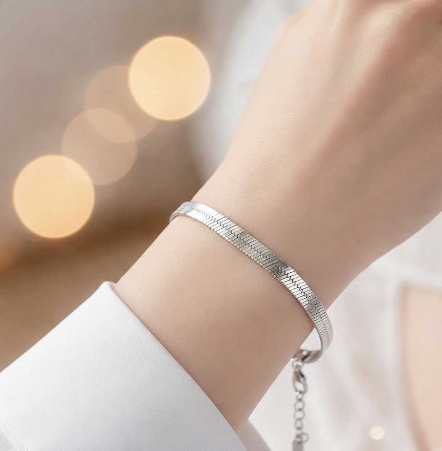 Classic Herringbone Silver Bracelet