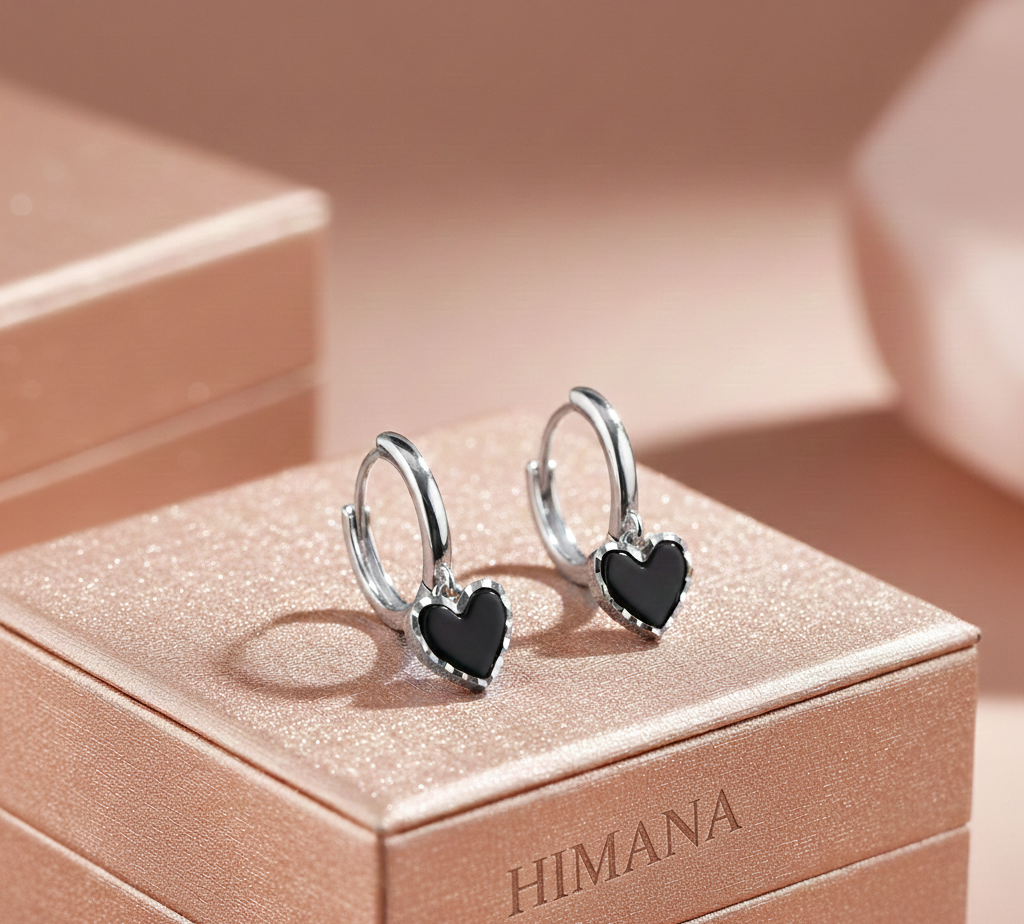 Silver Plated Midnight Heart Earrings