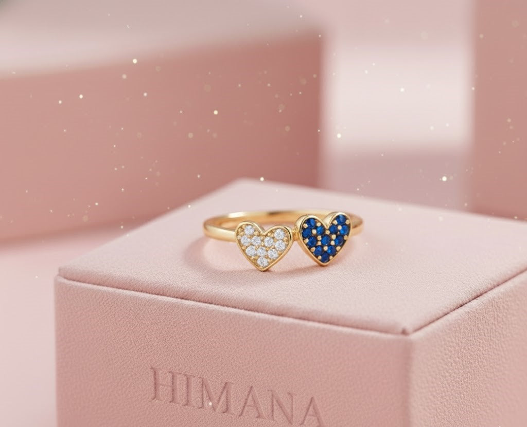 Gold Twin Hearts Adjustable Ring