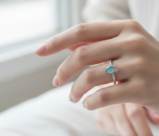 Silver Blue Gem Deer face Ring