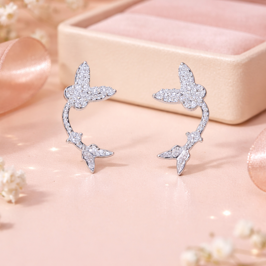 Silver Butterfly Earrings with cubic zirconia