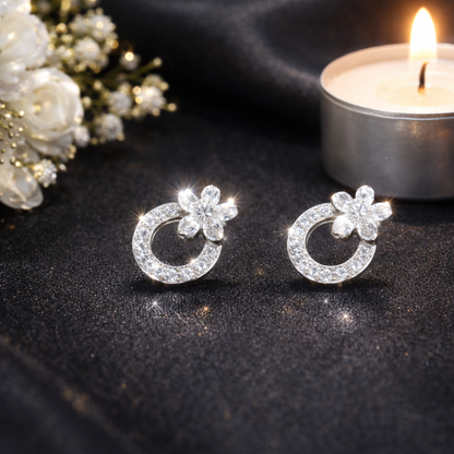 Silver Earrings with floral design