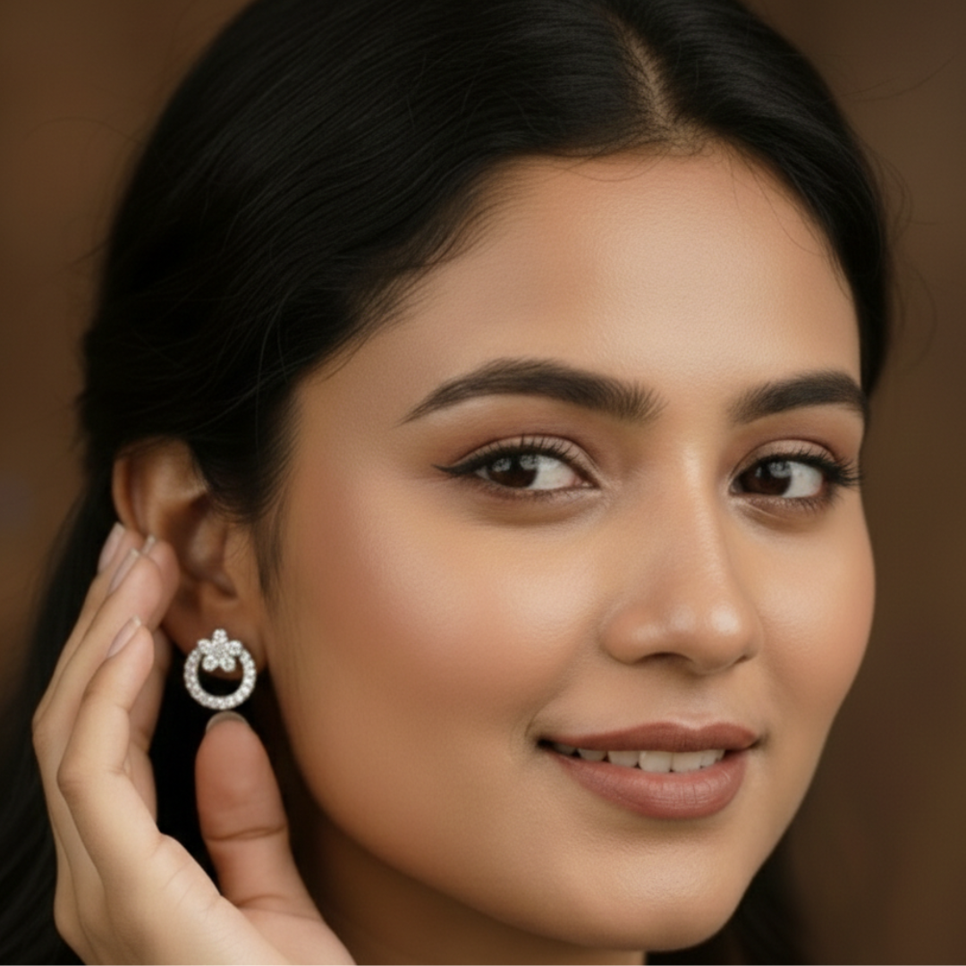 Silver Earrings with floral design