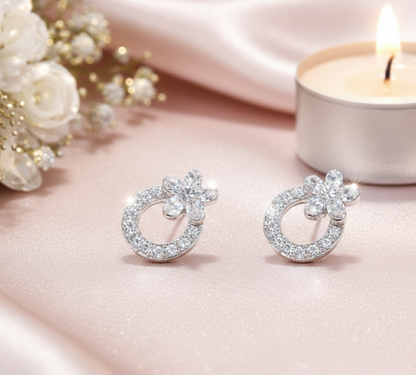 Silver Earrings with floral design