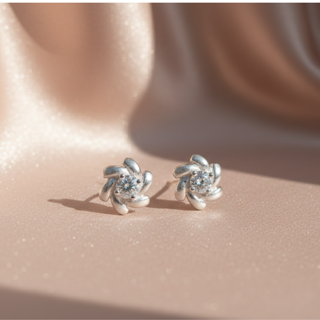 Silver Cluster Studs Earrings