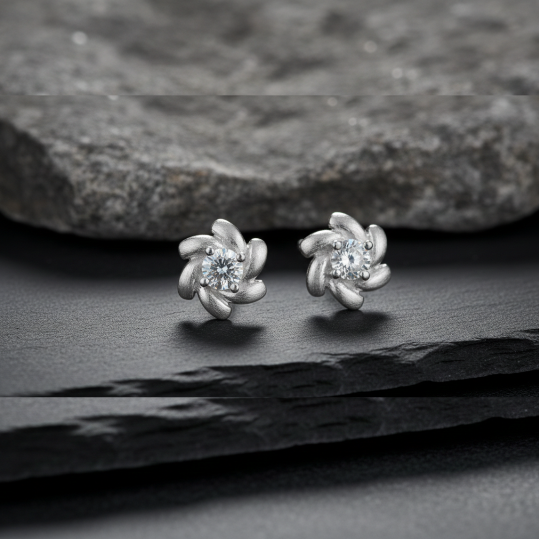 Silver Cluster Studs Earrings