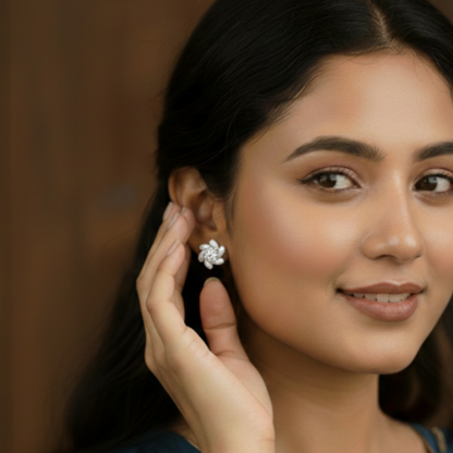 Silver Cluster Studs Earrings