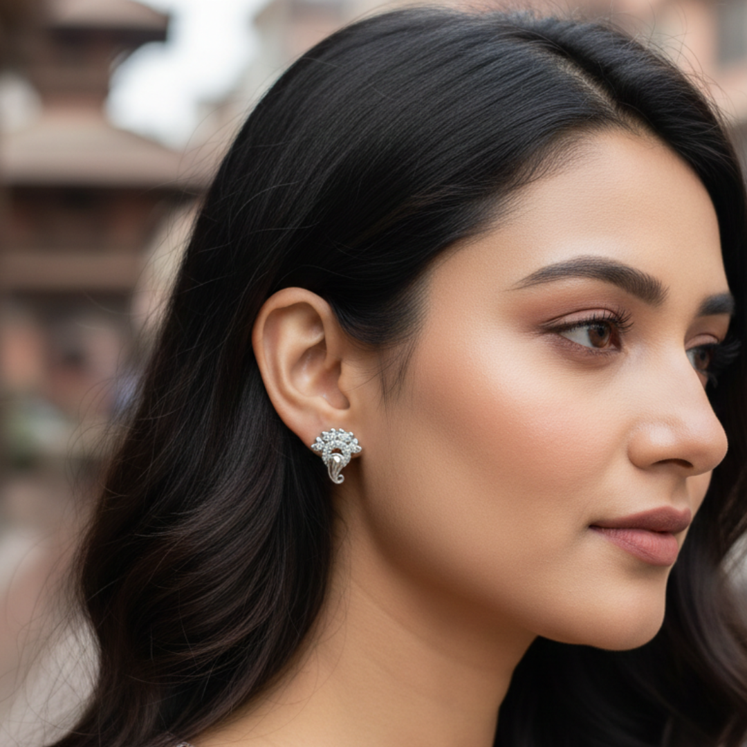 Silver Ganesh Shape Earrings