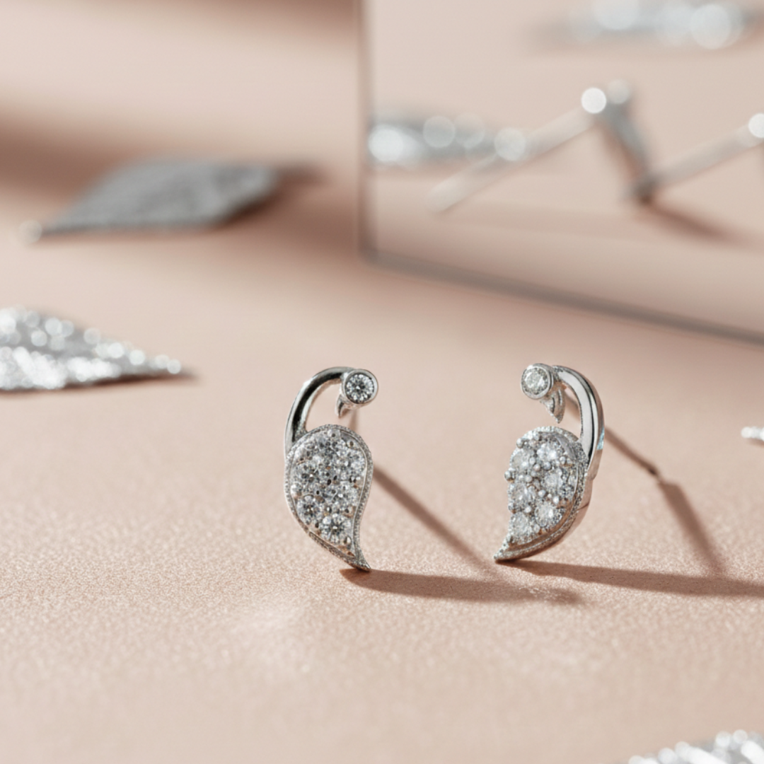 Silver Peacock Studs Earrings