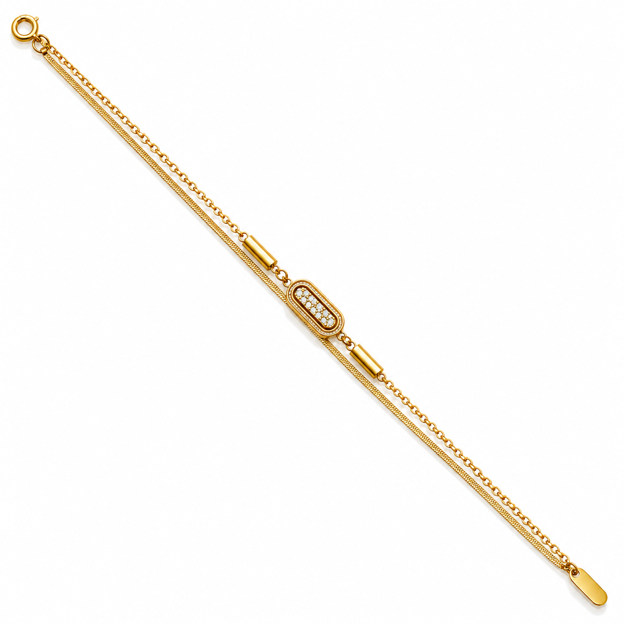 Double Chain Oval Bar Bracelet