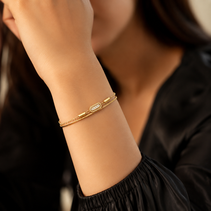 Double Chain Oval Bar Bracelet