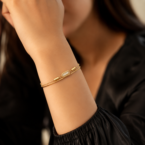 Double Chain Oval Bar Bracelet