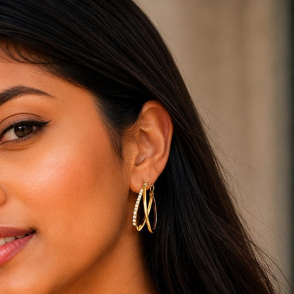 Criss-Cross Diamond Hoop Earrings