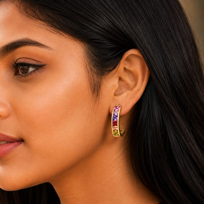 Rainbow J-Hoop Earrings
