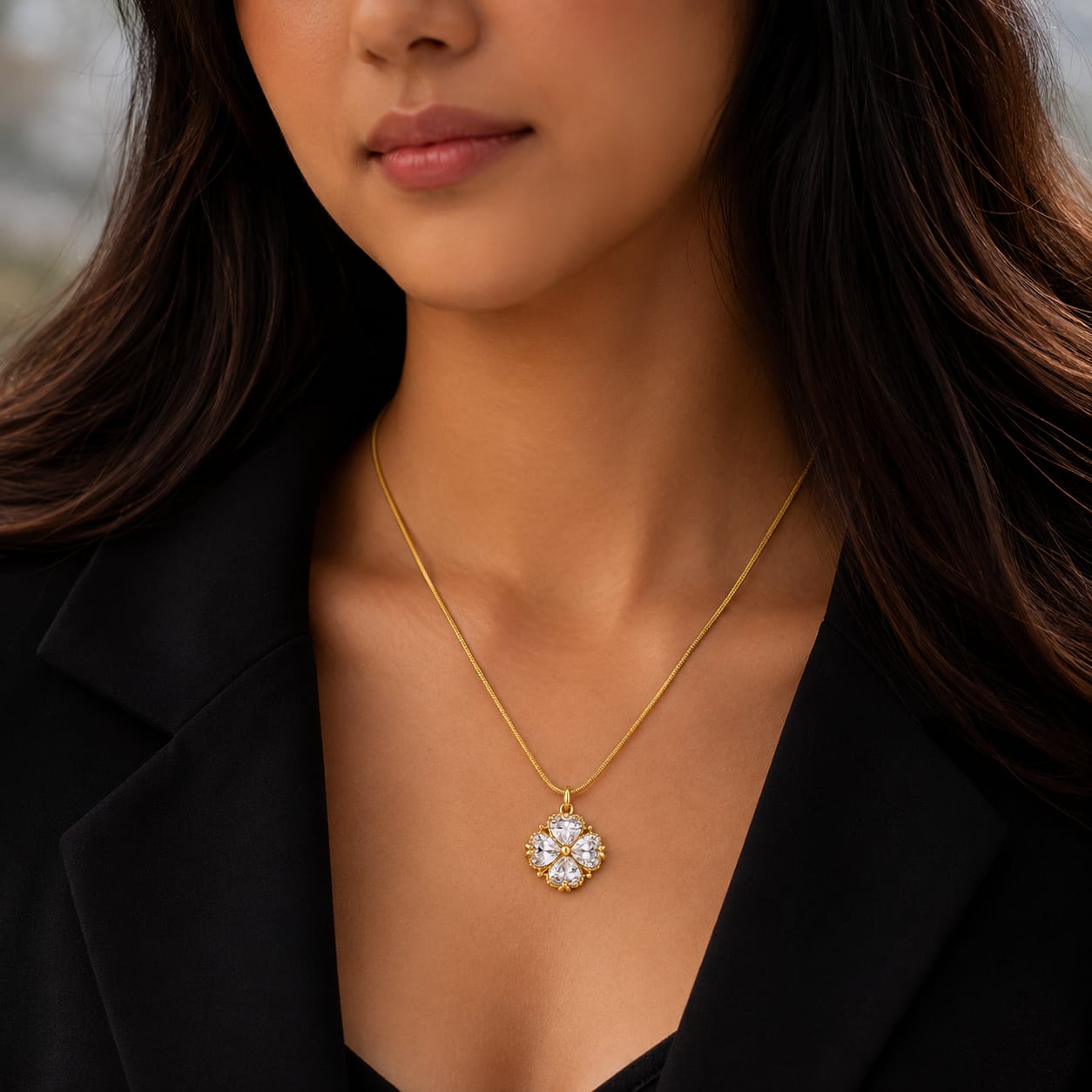Four-Petal Crystal Necklace