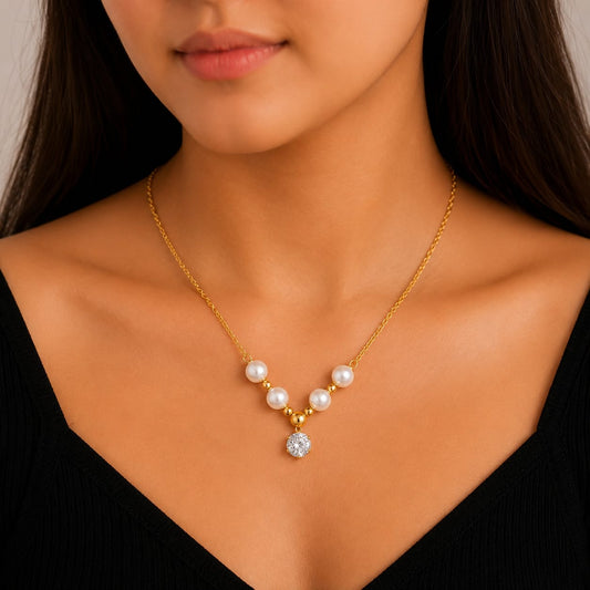 Pearl and Solitaire V-Necklace