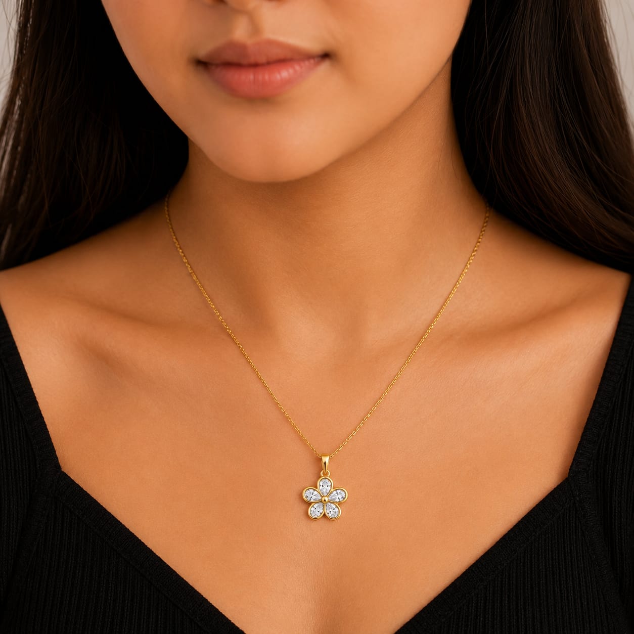 Diamond Flower Pendant Necklace