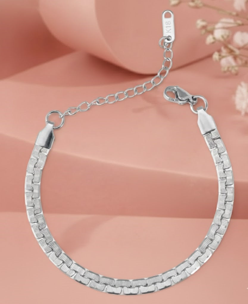 Classic Herringbone Silver Bracelet