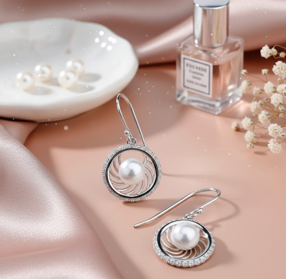 Silver Pearl Swirl Earrings