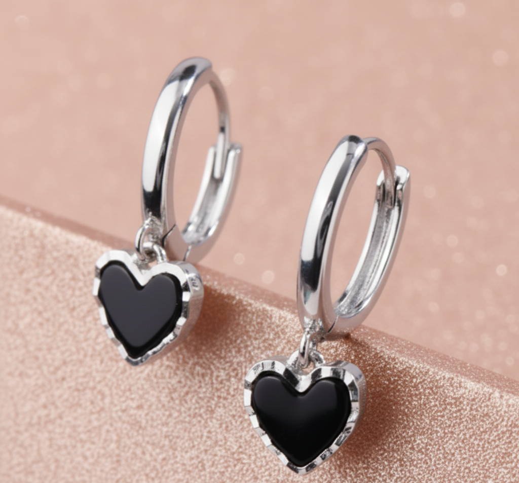 Silver Plated Midnight Heart Earrings