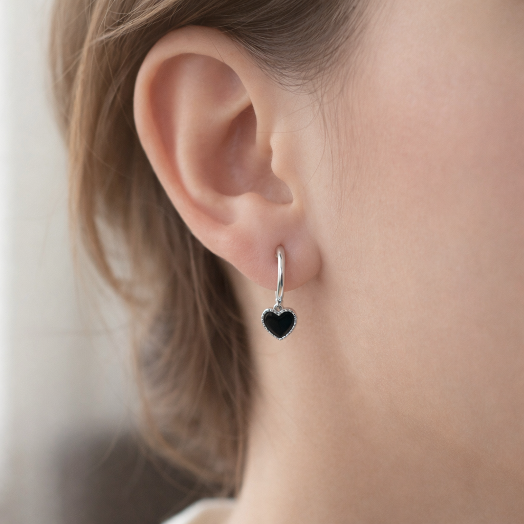 Silver Plated Midnight Heart Earrings