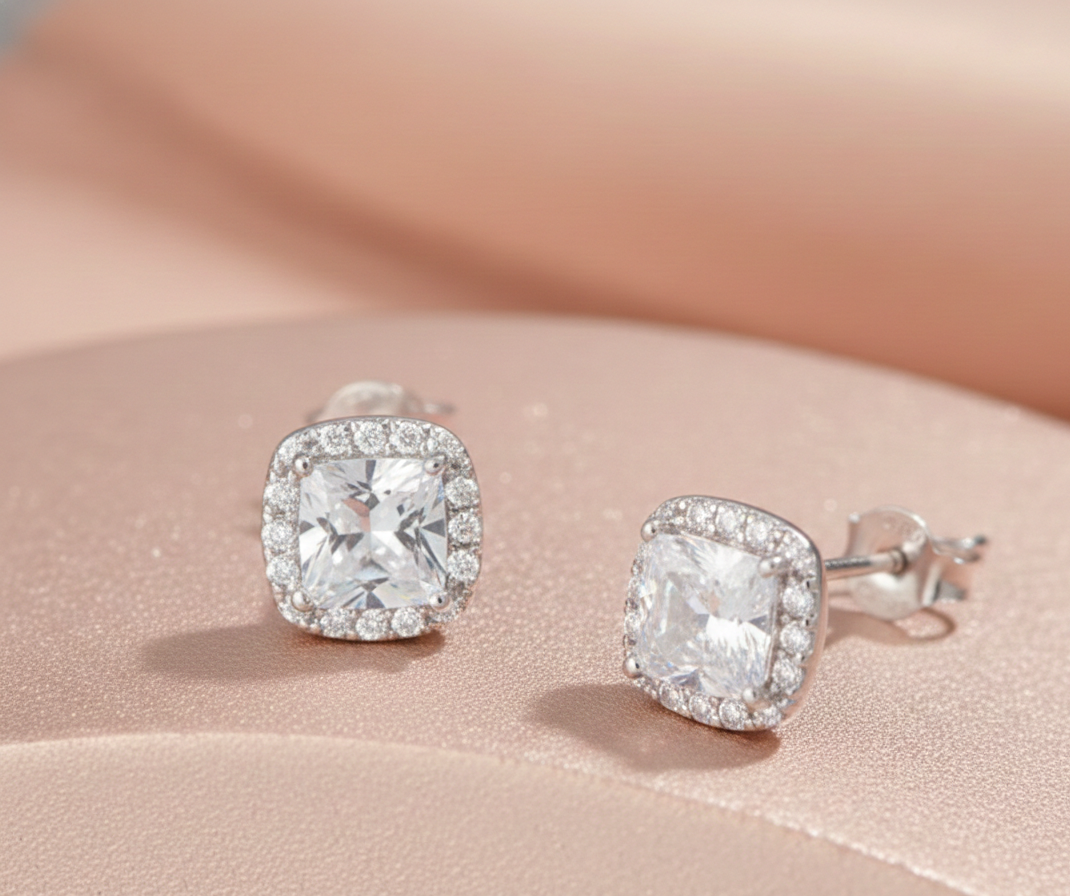 Silver Zircon Studs Earrings