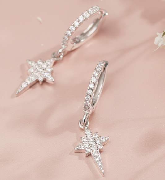 Silver Elongated Star Hoop Earrings