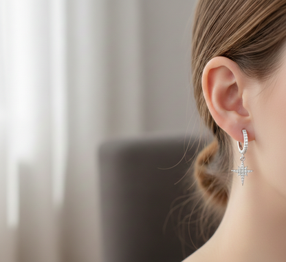Silver Elongated Star Hoop Earrings