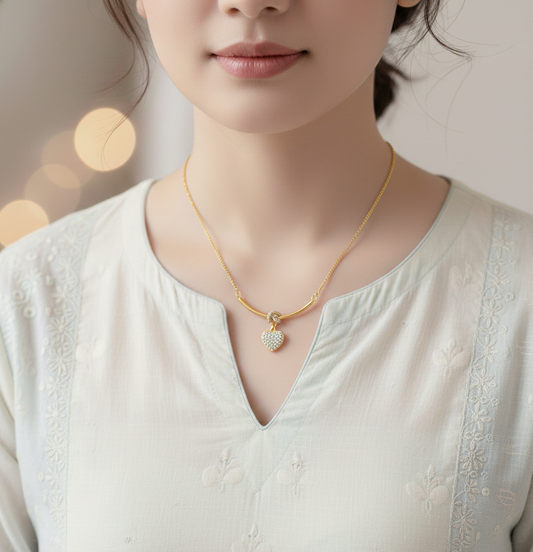 Crystal Heart Charm Gold Necklace