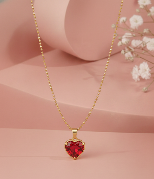 Red Emerald Heart Pendant Necklace