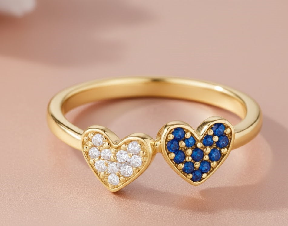 Gold Twin Hearts Adjustable Ring