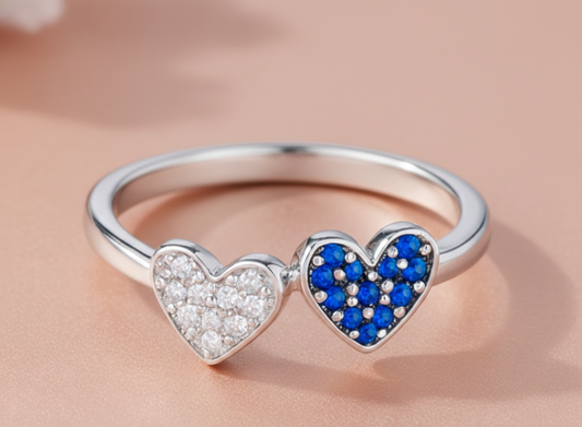 Silver Twin Hearts Adjustable Ring