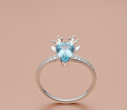 Silver Blue Gem Deer face Ring