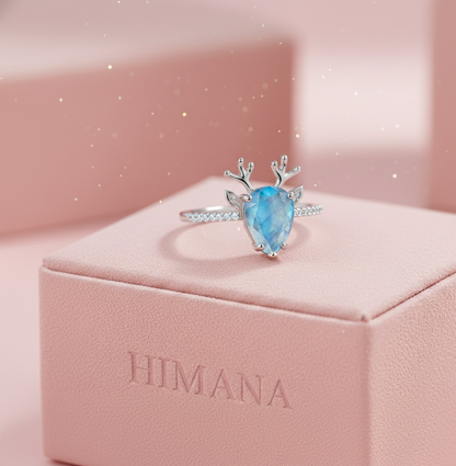 Silver Blue Gem Deer face Ring