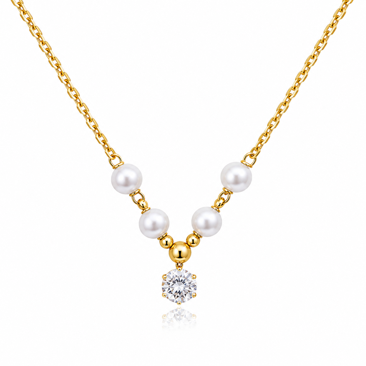 Pearl and Solitaire V-Necklace