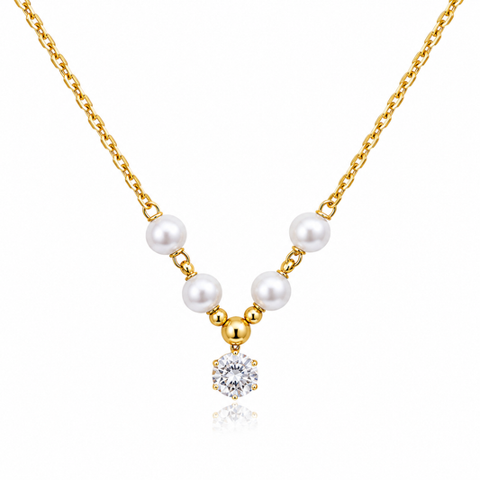 Pearl and Solitaire V-Necklace